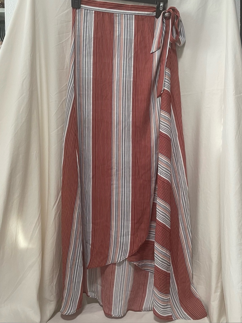 lavender field Red and Cream Striped High-Low Wrap Skirt